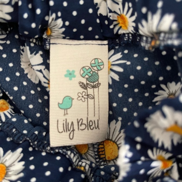 Girl pant size Small 7/8 , Navy Blue daisy and polka dot elastic waist - Picture 9 of 10